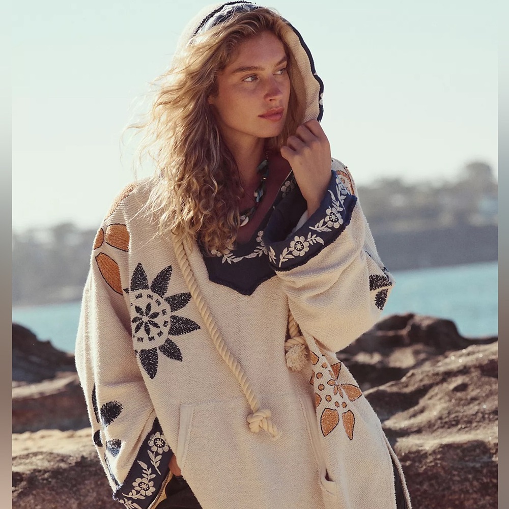 Free People Shoreline Cotton Terry Hooded Pullover Swearshirt. New without tags - Picture 2 of 16